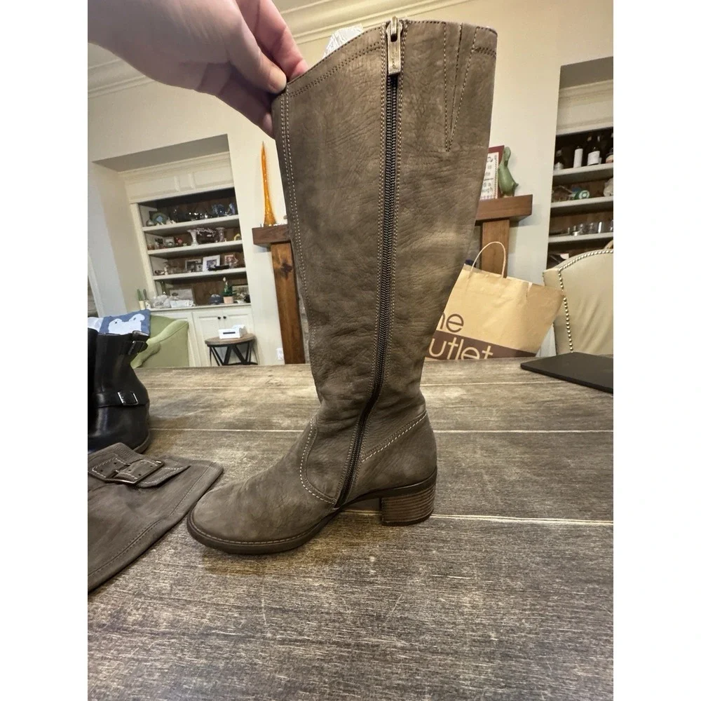 Paul Green Kendra Women Knee High Riding Boot Size 5 US 7.5 Leather Brown Buckle